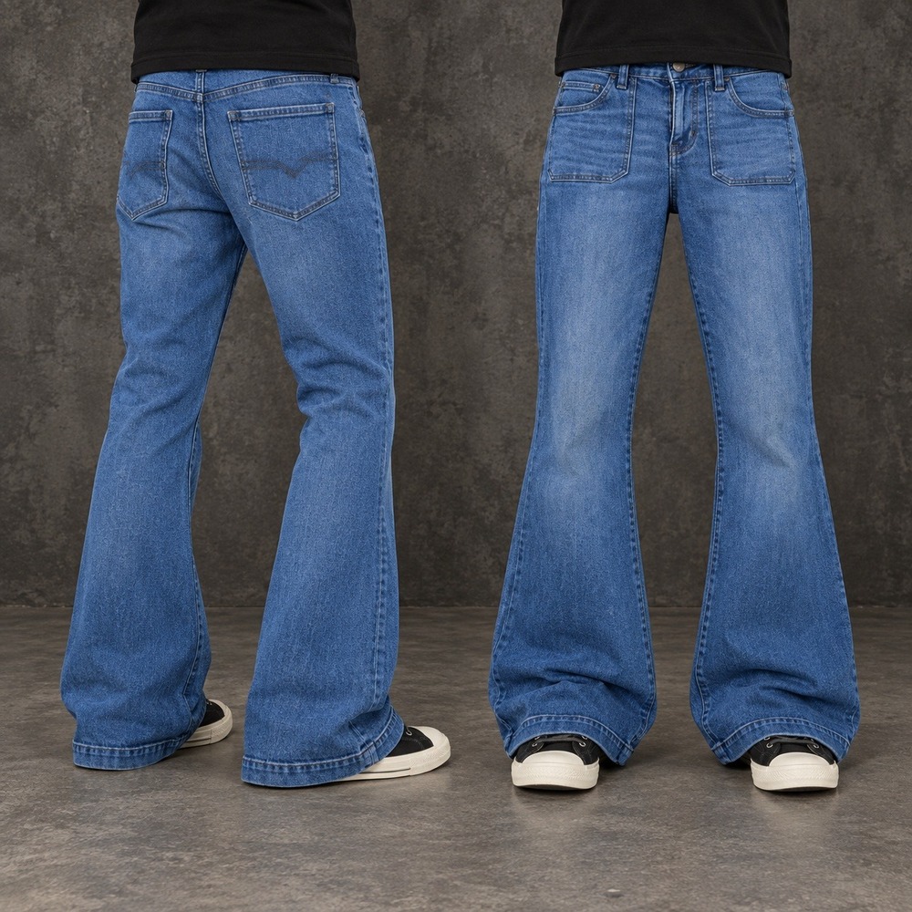 2000s Y2K Flared Bootcut Blue Denim Jeans Super Big Flare 26x29